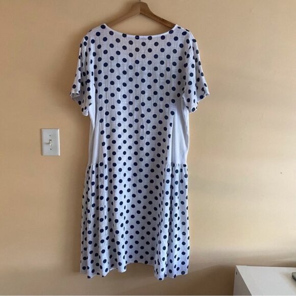 Beyond Capri Midi Dress Woman One Size White Blue Polka Dot 100% Cotton Artsy - Picture 3 of 12